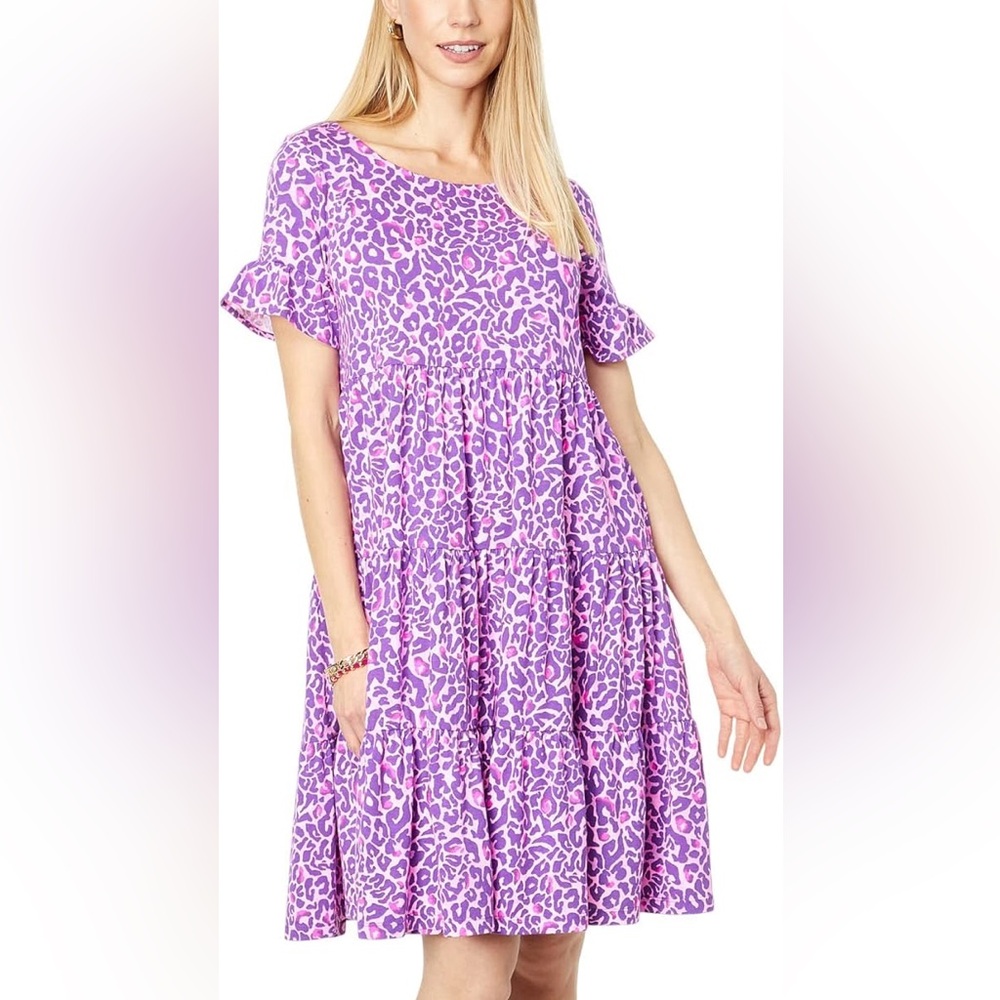 Lilly Pulitzer Lavender & Pink Leopard Print Midi Dress
